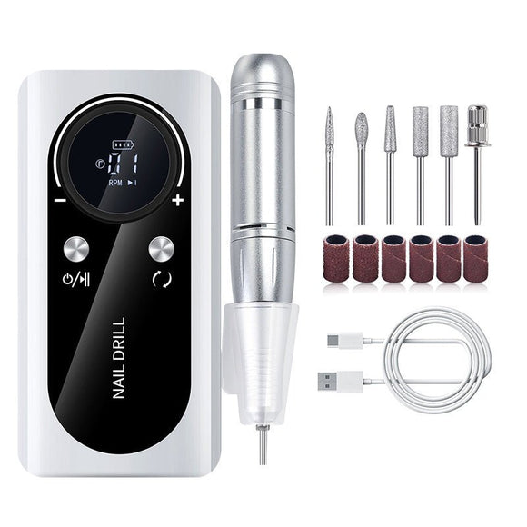 White Professional Rechargeable Nail Drill Machine - 45000RPM Portable E - File Kit for Acrylic, Gel, Polishing & Manicure - RnR Galore