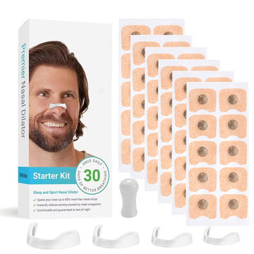 White Square Anti - snoring Patch Set (30 Pairs of patches) Magnetic Nasal Dilator Kit for Snoring Relief - Reusable Multi - Size Sleep & Sport Breathing Aid - RnR Galore