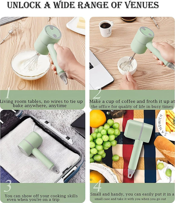 White Wireless charging handheld mixer, 30W with three - speed settings. Dual whisk heads designed for whipping eggs, cream, and batter. Suitable for both kitchen and outdoor use, also an ideal gift. - RnR Galore