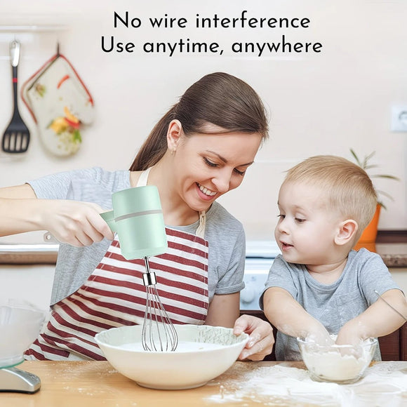 White Wireless charging handheld mixer, 30W with three - speed settings. Dual whisk heads designed for whipping eggs, cream, and batter. Suitable for both kitchen and outdoor use, also an ideal gift. - RnR Galore