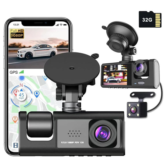 WIFI 3 Channels Dash Cam 1080P Full HD Car Dashcam Comes with Free 32GB Card - RnR Galore