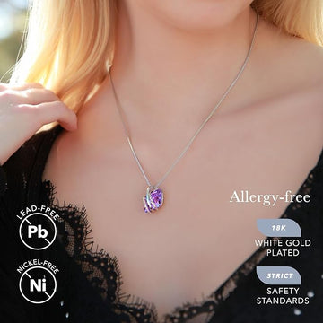 Wish Stone Pendant Necklace, Necklaces for Women with Birthstone Crystals, Allergy - Free Jewelry for Women with Gift Box, 22K Rose Gold Plated or Silver - tone Birthstone Necklace for Women - 06 - June Birthstone - Alexandrite Light - RnR Galore