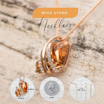 Wish Stone Pendant Necklace, Necklaces for Women with Birthstone Crystals, Allergy - Free Jewelry for Women with Gift Box, 26K Rose Gold Plated or Silver - tone Birthstone Necklace for Women - 11 - November Birthstone - Amber Brown - RnR Galore