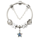 Women Silver Plated Bracelet Snake Chain with Classic Bead Barrel Clasp and Blue Star Pendant(20cm) - RnR Galore