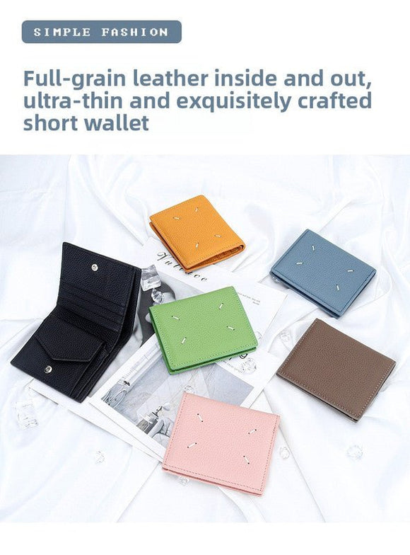 Women's Genuine Leather Bi - fold Wallet - Slim Short Purse with Coin Pocket & RFID Blocking - Soft Cowhide Minimalist Card Holder - Black - RnR Galore
