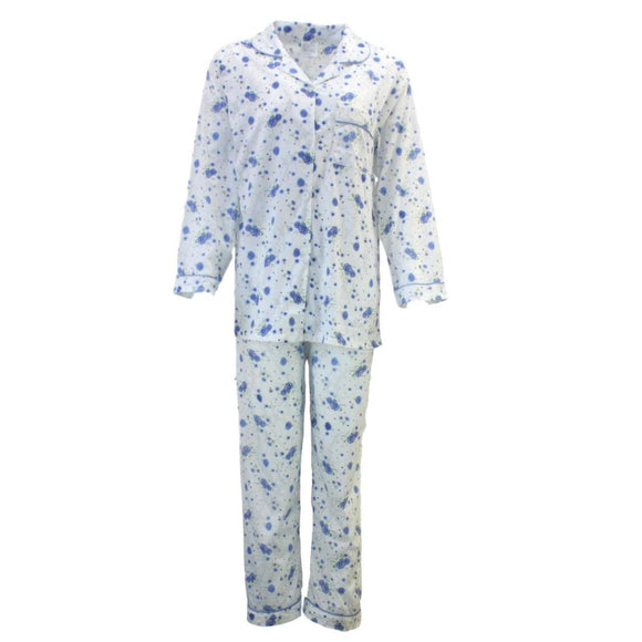 Womens PYJAMAS PJs Set Pajamas Ladies Cotton PJ Womens Long Sleeve Sleepwear - Blue - 20 - RnR Galore