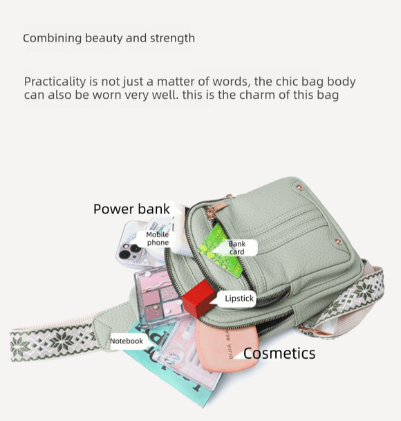 Women's Soft PU Leather Sling Bag Crossbody Chest Purse with Adjustable Boho Strap - Lightweight Multi - Pocket Shoulder Daypack for Travel & Daily Use - Black - RnR Galore