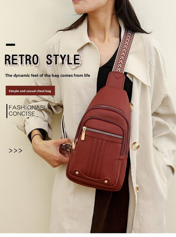 Women's Soft PU Leather Sling Bag Crossbody Chest Purse with Adjustable Boho Strap - Lightweight Multi - Pocket Shoulder Daypack for Travel & Daily Use - Khaki - RnR Galore