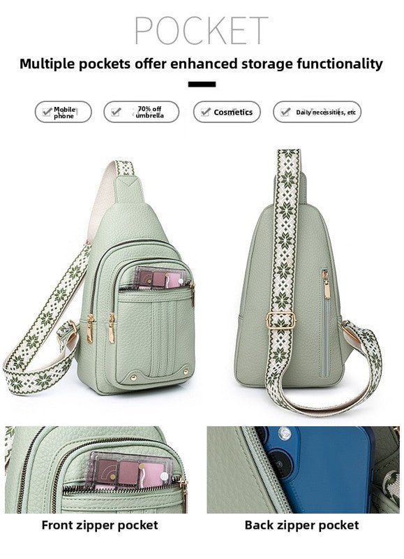 Women's Soft PU Leather Sling Bag Crossbody Chest Purse with Adjustable Boho Strap - Lightweight Multi - Pocket Shoulder Daypack for Travel & Daily Use - Khaki - RnR Galore