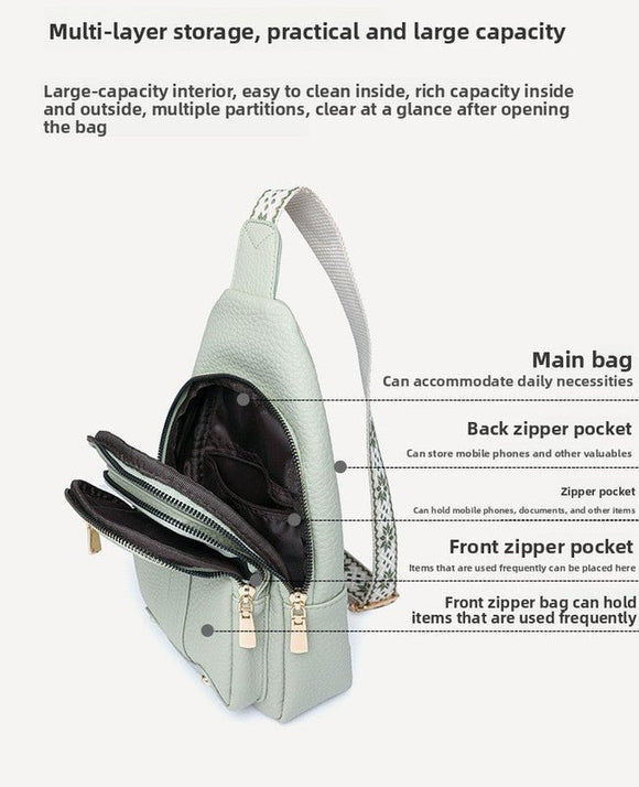 Women's Soft PU Leather Sling Bag Crossbody Chest Purse with Adjustable Boho Strap - Lightweight Multi - Pocket Shoulder Daypack for Travel & Daily Use - Khaki - RnR Galore