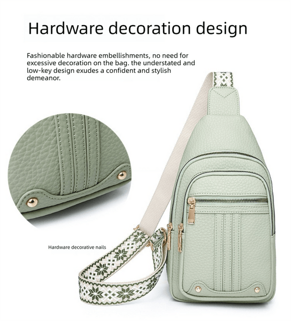 Women's Soft PU Leather Sling Bag Crossbody Chest Purse with Adjustable Boho Strap - Lightweight Multi - Pocket Shoulder Daypack for Travel & Daily Use - Light green - RnR Galore