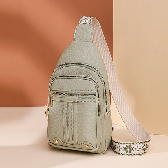 Women's Soft PU Leather Sling Bag Crossbody Chest Purse with Adjustable Boho Strap - Lightweight Multi - Pocket Shoulder Daypack for Travel & Daily Use - Light green - RnR Galore