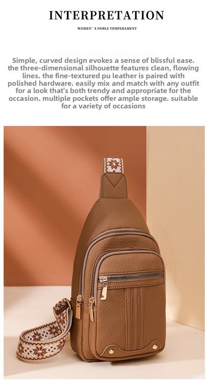 Women's Soft PU Leather Sling Bag Crossbody Chest Purse with Adjustable Boho Strap - Lightweight Multi - Pocket Shoulder Daypack for Travel & Daily Use - Red - RnR Galore