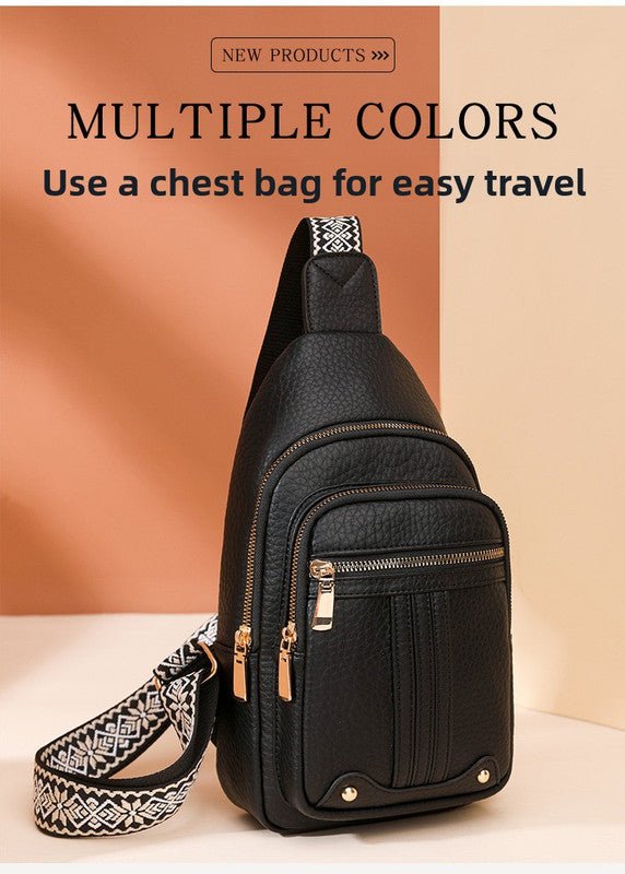 Women's Soft PU Leather Sling Bag Crossbody Chest Purse with Adjustable Boho Strap - Lightweight Multi - Pocket Shoulder Daypack for Travel & Daily Use - White - RnR Galore