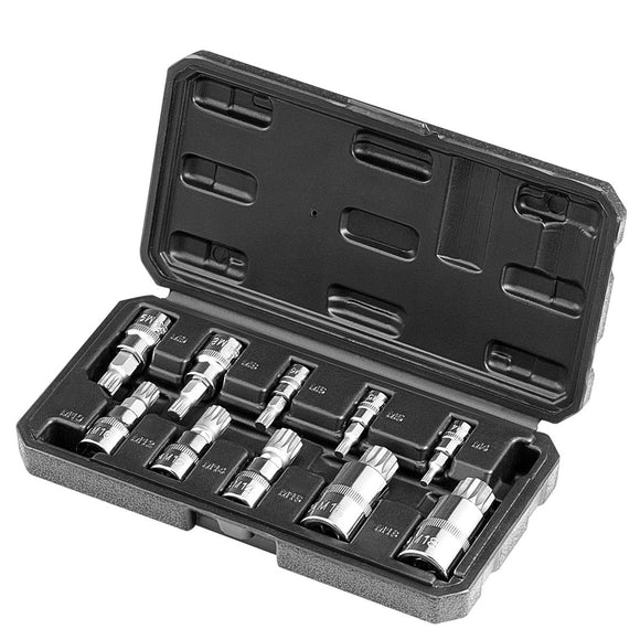 XZN Triple Square Spline Bit Socket Set 10 - Piece M4 - M18 Cr - V Steel Storage Case - RnR Galore
