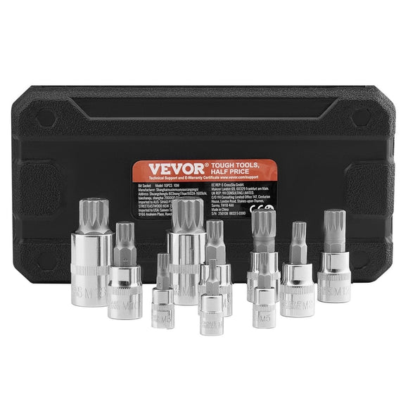 XZN Triple Square Spline Bit Socket Set 10 - Piece M4 - M18 Cr - V Steel Storage Case - RnR Galore