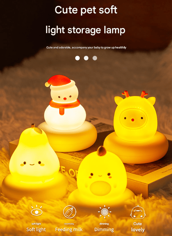 Yellow Deer Cute Animal LED Night Light - Rechargeable Silicone Nursery Lamp with Tap Control, Dimmable Bedside Light for Kids - RnR Galore