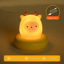 Yellow Deer Cute Animal LED Night Light - Rechargeable Silicone Nursery Lamp with Tap Control, Dimmable Bedside Light for Kids - RnR Galore