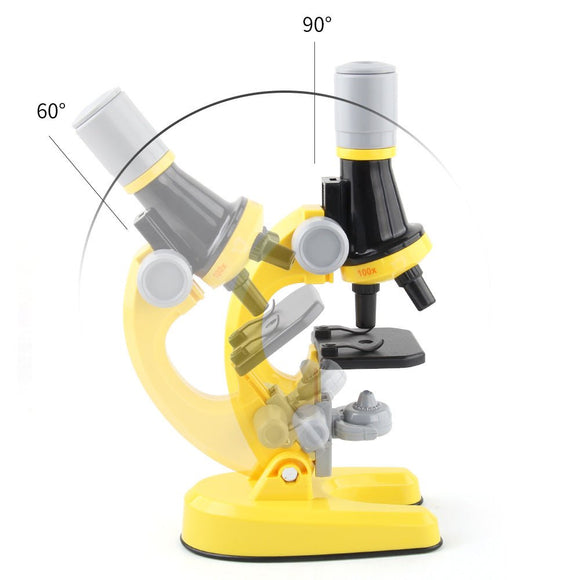 Yellow Kids Biological Microscope Kit 100x 400x 1200x LED Magnification STEM Science Toy for School Students with Sample Slides - RnR Galore