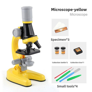 Yellow Kids Biological Microscope Kit 100x 400x 1200x LED Magnification STEM Science Toy for School Students with Sample Slides - RnR Galore