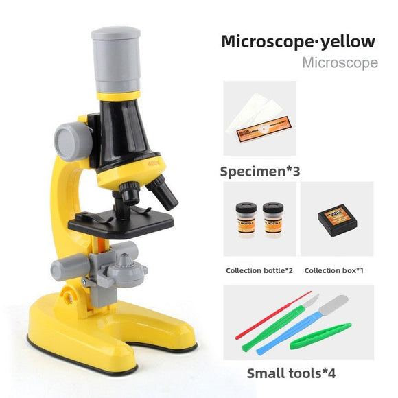 Yellow Kids Biological Microscope Kit 100x 400x 1200x LED Magnification STEM Science Toy for School Students with Sample Slides - RnR Galore