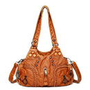 Yellow Women's Vintage Studded Hobo Bag - Soft Washed Leather Multi - Pocket Shoulder & Crossbody Purse - RnR Galore