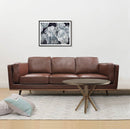 3 Seater Faux Sofa Brown Lounge Set for Living Room Couch with Wooden Frame-7