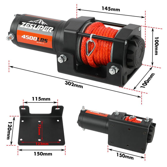 ZESUPER 12V Winch 4500LBS Electric Winch ATV Winch Synthetic Rope BOAT Trailer - RnR Galore