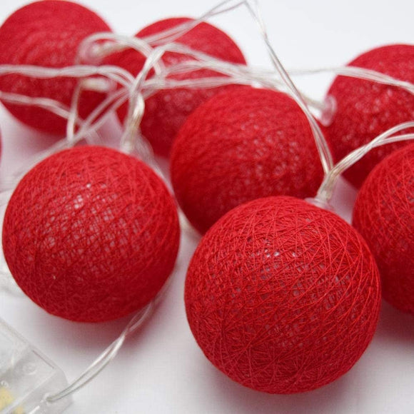1 Set of 20 LED Red 5cm Cotton Ball Battery Powered String Lights Christmas Gift Home Wedding Party Bedroom Decoration Outdoor Indoor Table Centrepiece - RnR Galore