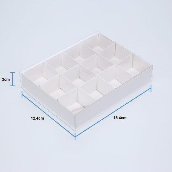 10 Pack of White Card Chocolate Sweet Soap Product Retail Gift Box - 12 bay 4x4x3cm Compartments - Clear Slide On Lid - 16x12x3cm - RnR Galore