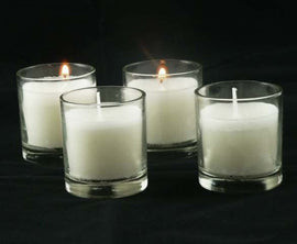 10 White Wax Clear Glass Holder Votive Candle - Wedding Event Centrepiece Table Decoration - RnR Galore