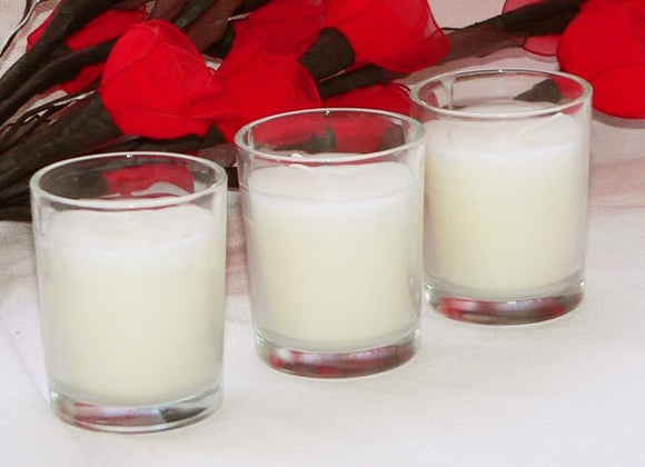 10 White Wax Clear Glass Holder Votive Candle - Wedding Event Centrepiece Table Decoration - RnR Galore