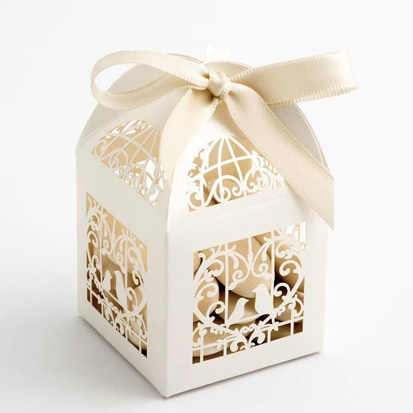 100 Piece Pack - Ivory Dove Bird Heart Wedding Engagement Bomboniere Favor Lolly Gift Card Box - RnR Galore