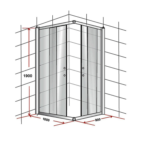 1000 x 900mm Sliding Door Nano Safety Glass Shower Screen By Della Francesca - RnR Galore