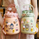 1000ml Large Water Bottle Stainless Steel Straw Water Jug with FREE Sticker Packs (Pink) - RnR Galore