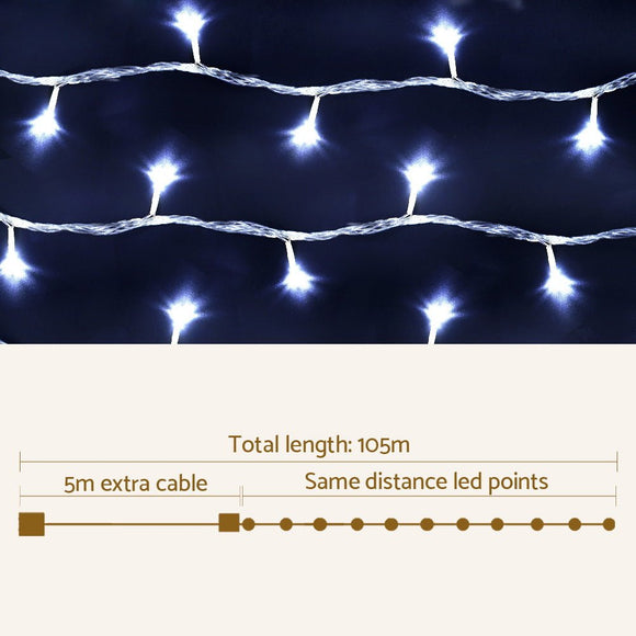 100M Christmas Lights String Fairy Light 500 LED Cool White Jingle Jollys - RnR Galore