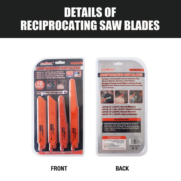 10Pc Reciprocating Saw Blades Set For Wood Metal Timber Demolition Cutting Tool - RnR Galore