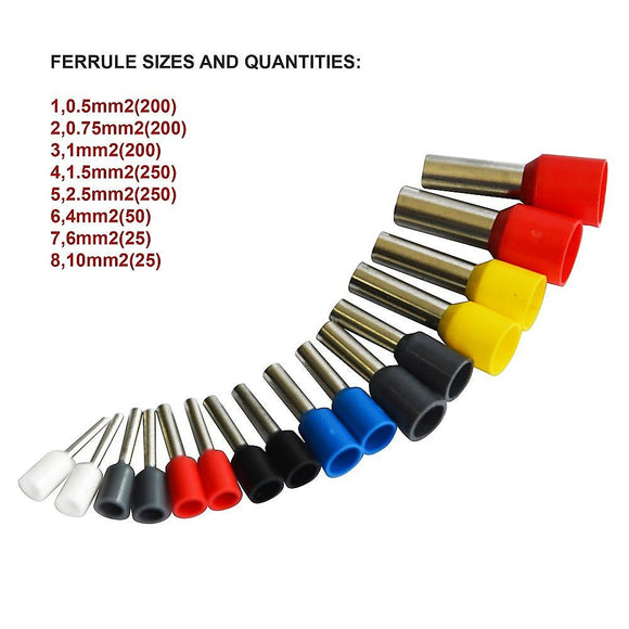 1200Pcs Bootlace Ferrule Crimper kit 0.25 - 10mm2 Cord End Ratchet Crimping Tool - RnR Galore