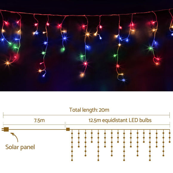 12.5M Christmas Lights Solar Icicle String Light Multi Colour Jingle Jollys - RnR Galore
