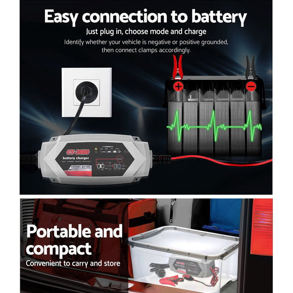 12V Automatic Car Battery Charger 6V 3.5Amp Vehicle Truck Chargers AGM - RnR Galore