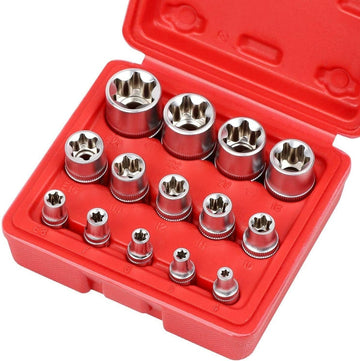 14Pc E Torx Socket Set Female Start Bit External Hex Torque E4 - E24 With Case - RnR Galore