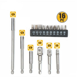 16Pc Socket Bit Adaptor Set Power Drill Nut Driver Extension Screwdriver Bits - RnR Galore