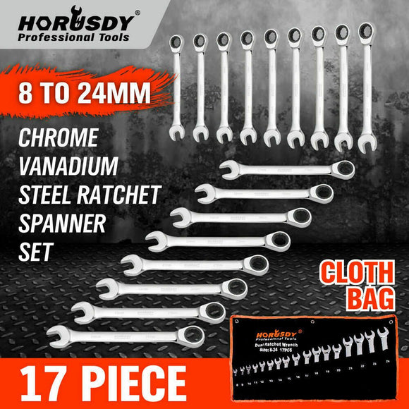 17Pc Ratchet Spanner Set Metric Combination Wrenches Open End Ring CR - V 8 - 24mm - RnR Galore