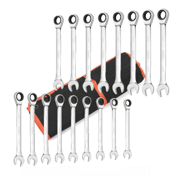 17Pc Ratchet Spanner Set Metric Combination Wrenches Open End Ring CR - V 8 - 24mm - RnR Galore