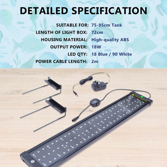 18W Aquarium Blue White LED Light for Tank 75 - 95cm - RnR Galore
