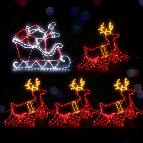 1X Christmas Lights Reindeer Sleigh 806 LED Decorations Jingle Jollys - RnR Galore