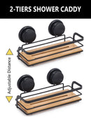 2 Pack Rectangular Bamboo Corner Shower Caddy Shelf Basket Rack with Premium Vacuum Suction Cup No - Drilling for Bathroom and Kitchen - RnR Galore