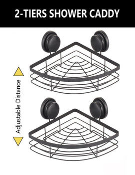 2 Pack Round Corner Shower Caddy Shelf Basket Rack with Premium Vacuum Suction Cup No - Drilling for Bathroom and Kitchen - RnR Galore