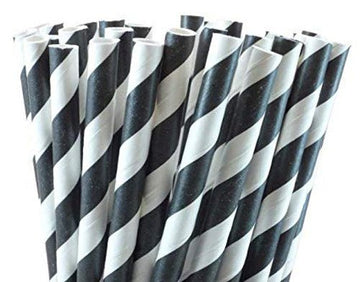200 Pack Black White Drinking Straws Biodegradable Eco Paper Birthday Party Event Bistro Bar Cafe Take Away - RnR Galore