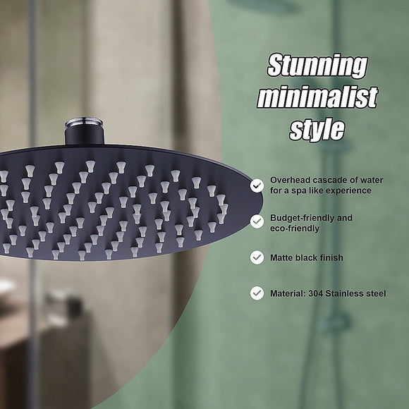 200mm Shower Head Round 304SS Electroplated Matte Black Finish - RnR Galore